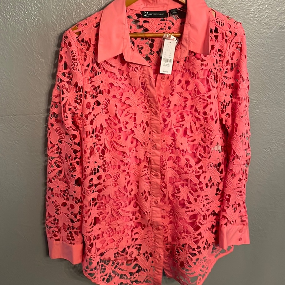New York & Company Lace overlay Button down top - New with tags